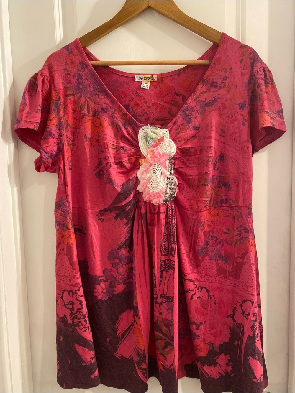 DB Sport Paris Floral Embellished V-Neck Tunic Top XL